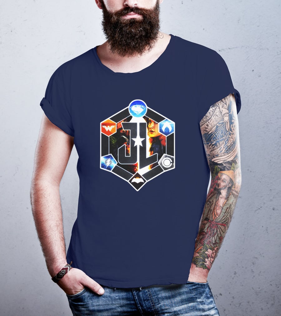 Zack Snyder Justice League JL Logo Wonder Woman Flash Cyborg Superman Batman Aquaman Icons T-Shirt