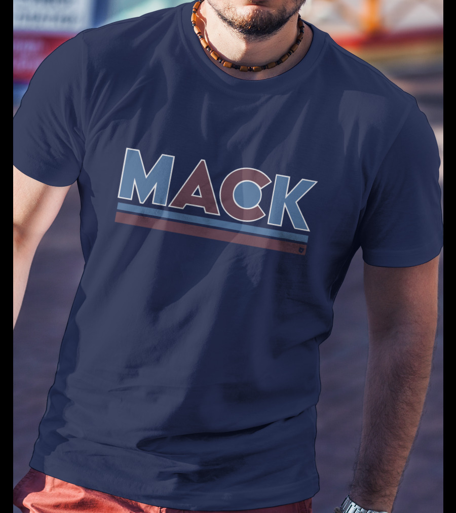 MACK Vintage Style Bold Block Letters With Blue And Maroon Stripes T-Shirt