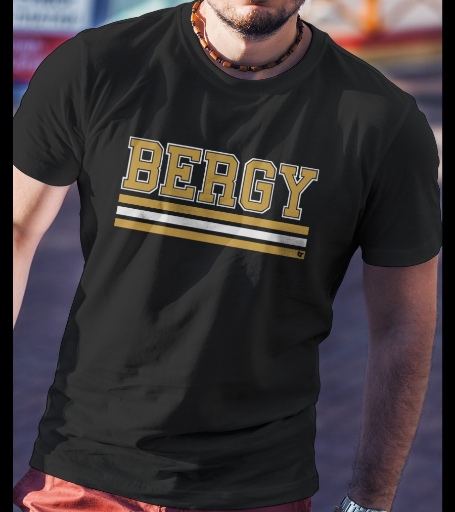 Bergy Bold Block Letters With Black Gold White Stripes T-Shirt