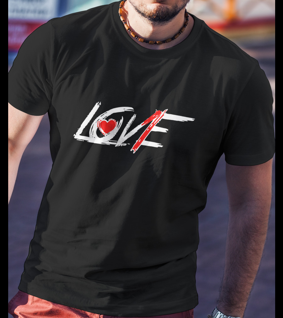 Love Heart Brushstroke Red Accent T-Shirt