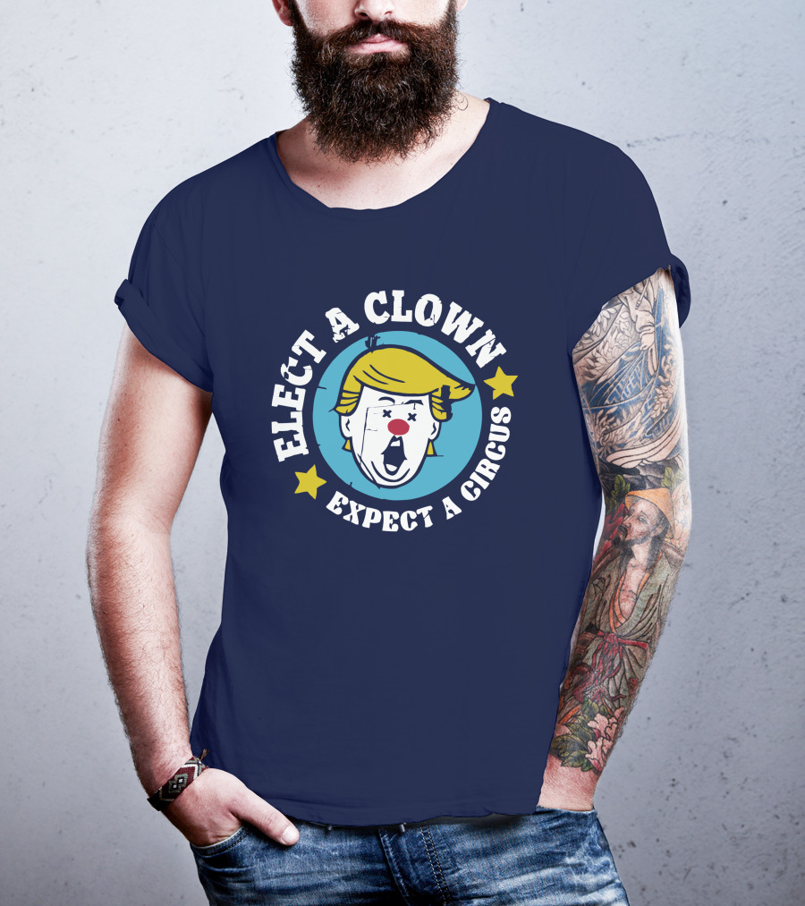 Elect A Clown Expect A Circus Yellow Hair Red Nose Stars T-Shirt