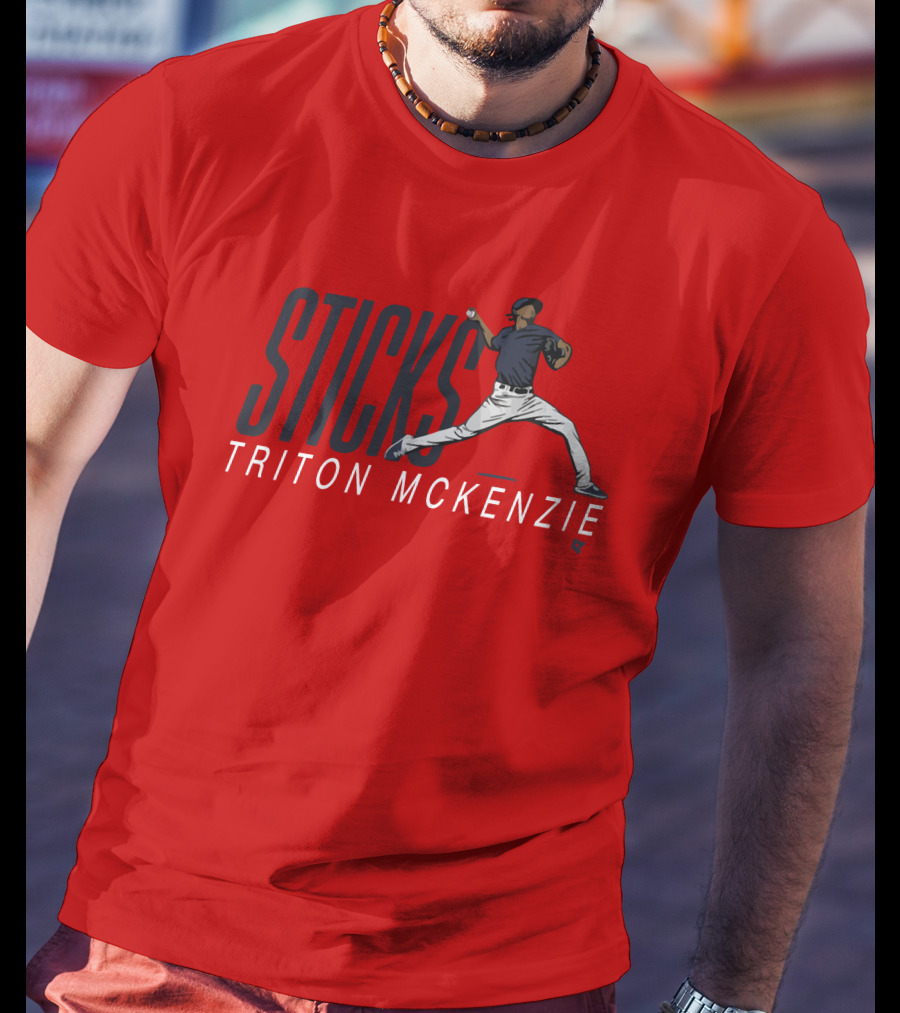 Triston McKenzie Sticks Pitching Motion Red T-Shirt