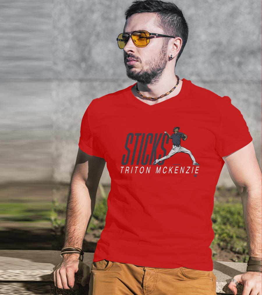 Triston McKenzie Sticks Pitching Motion Red T-Shirt