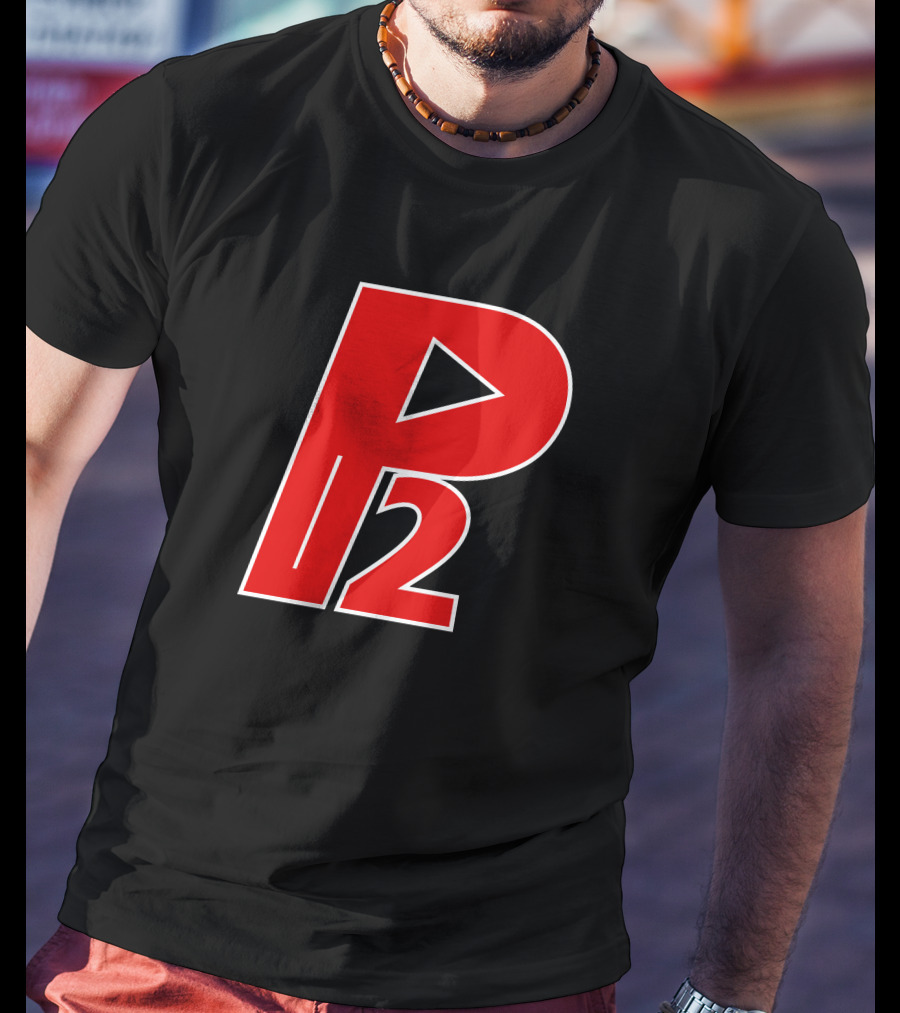 P2isthename Merch Bold Red P2 Logo With Play T-Shirt