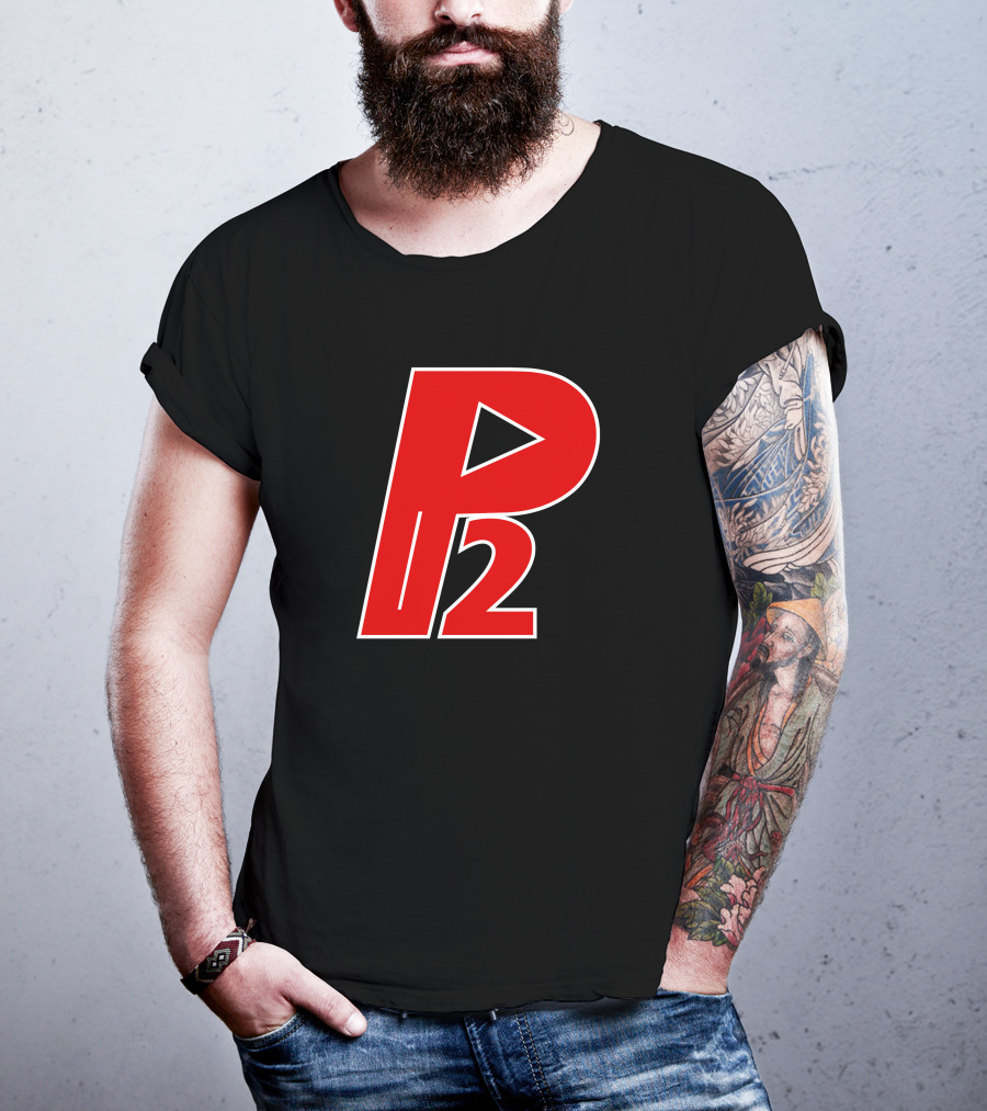 P2isthename Merch Bold Red P2 Logo With Play T-Shirt
