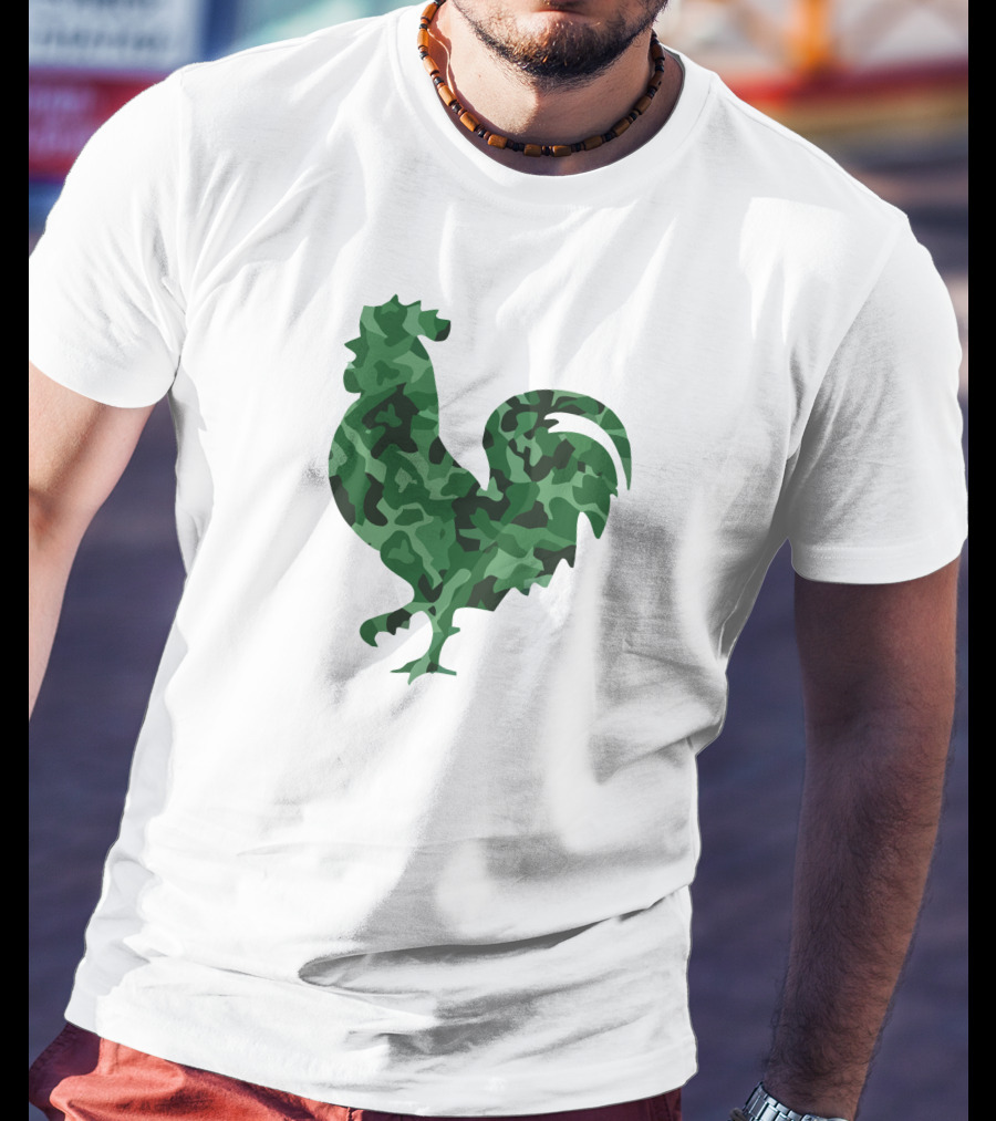 Chicken Camo Rooster Silhouette In Green Camouflage T-Shirt