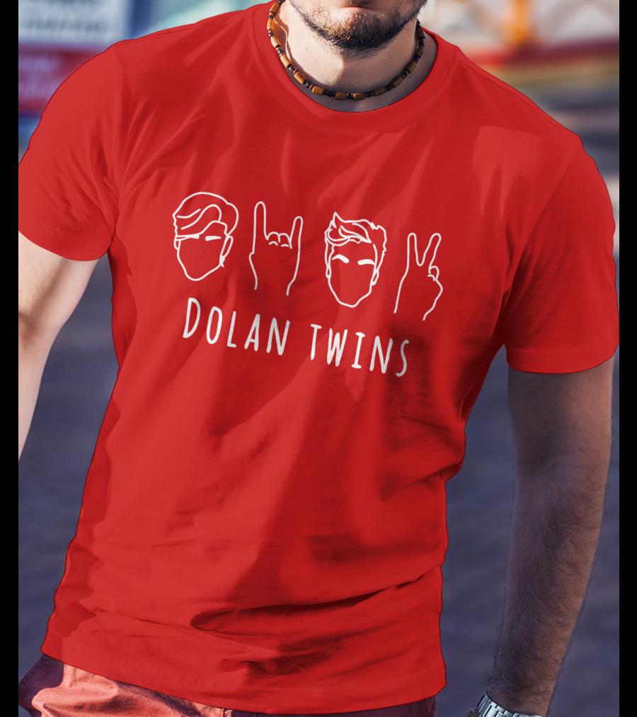 Dolan Twins Hand Gestures Face Outline Red T-Shirt