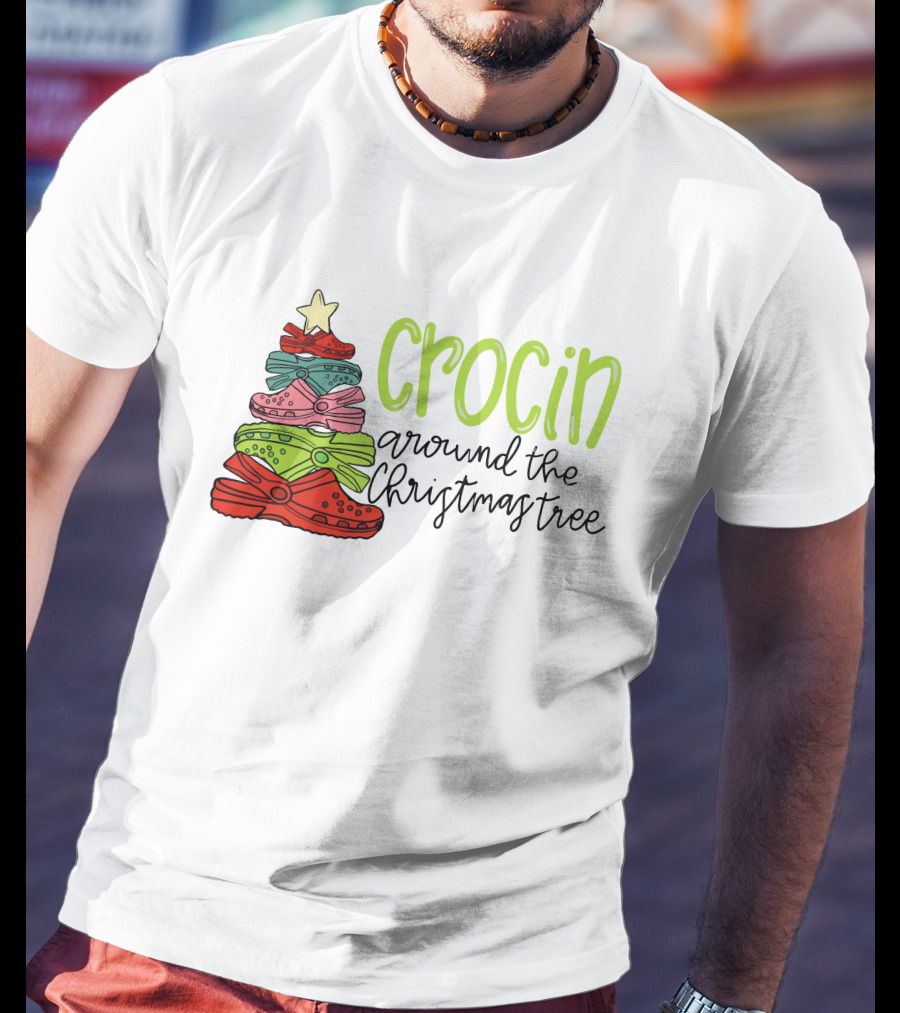 Crocin Around The Christmas Tree Stack Of Festive Shoes With Star T-Shirt