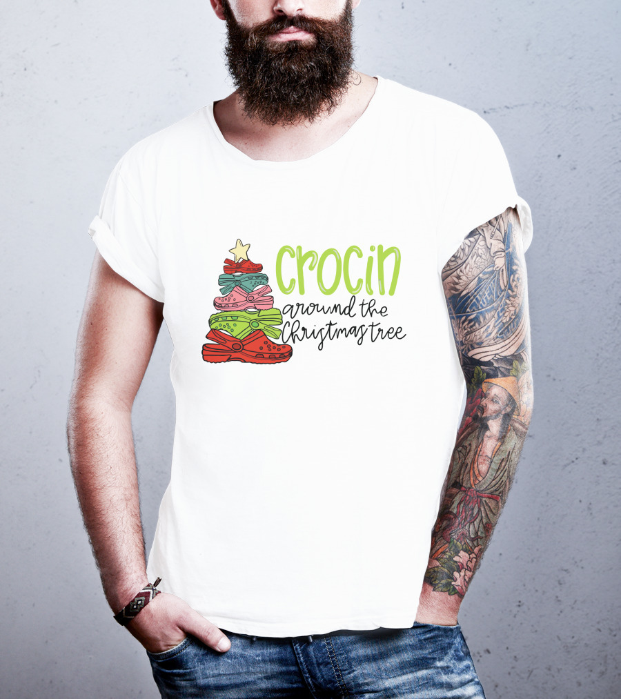 Crocin Around The Christmas Tree Stack Of Festive Shoes With Star T-Shirt