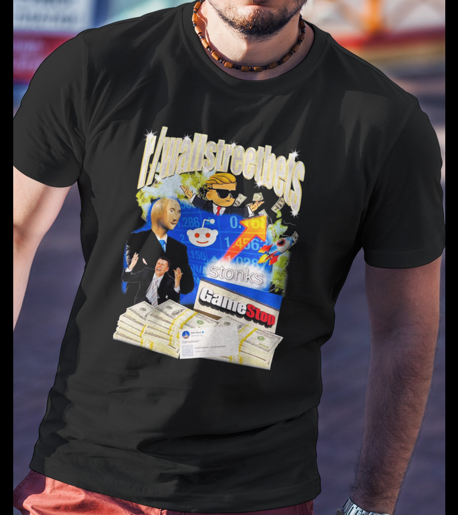 R/wallstreetbets Stonks GameStop Rocket Money Reddit Meme T-Shirt