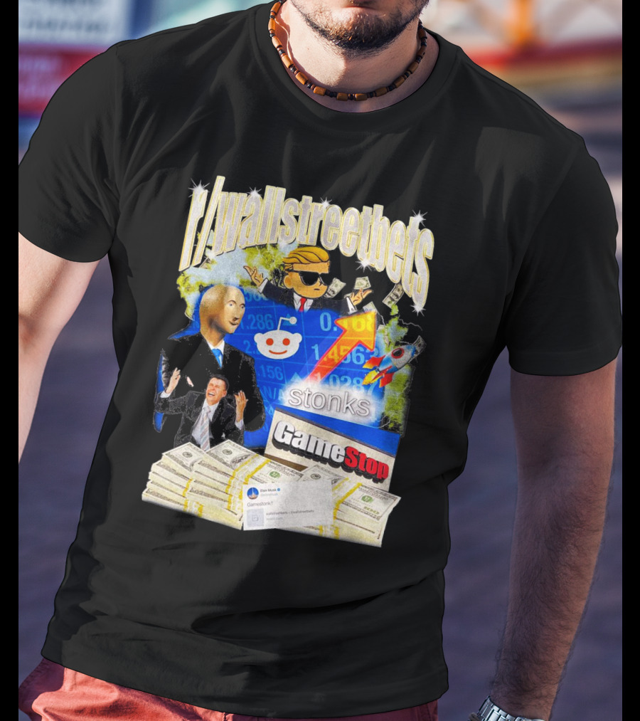 R/wallstreetbets Stonks GameStop Rocket Money Memes T-Shirt