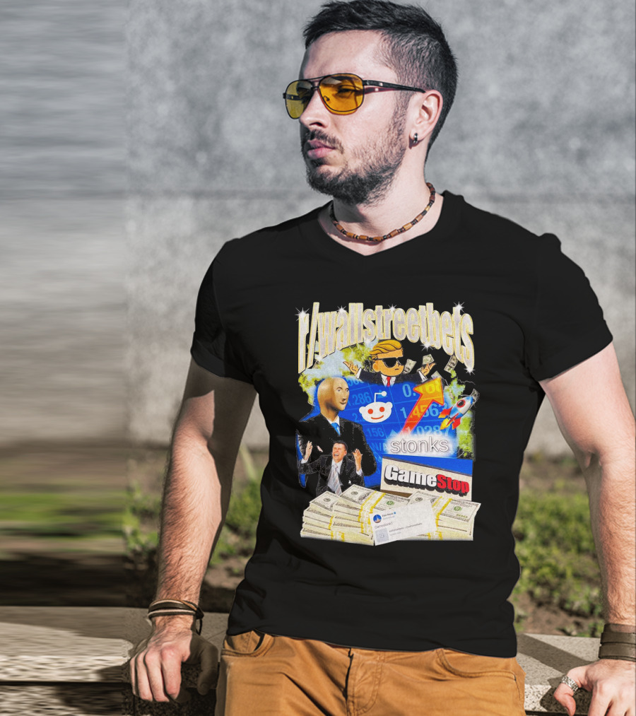 R/wallstreetbets Stonks GameStop Rocket Money Memes T-Shirt