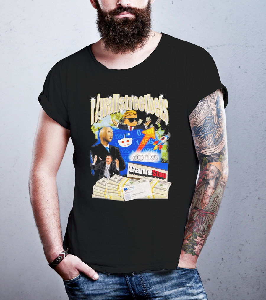 R/wallstreetbets Stonks GameStop Rocket Money Memes T-Shirt