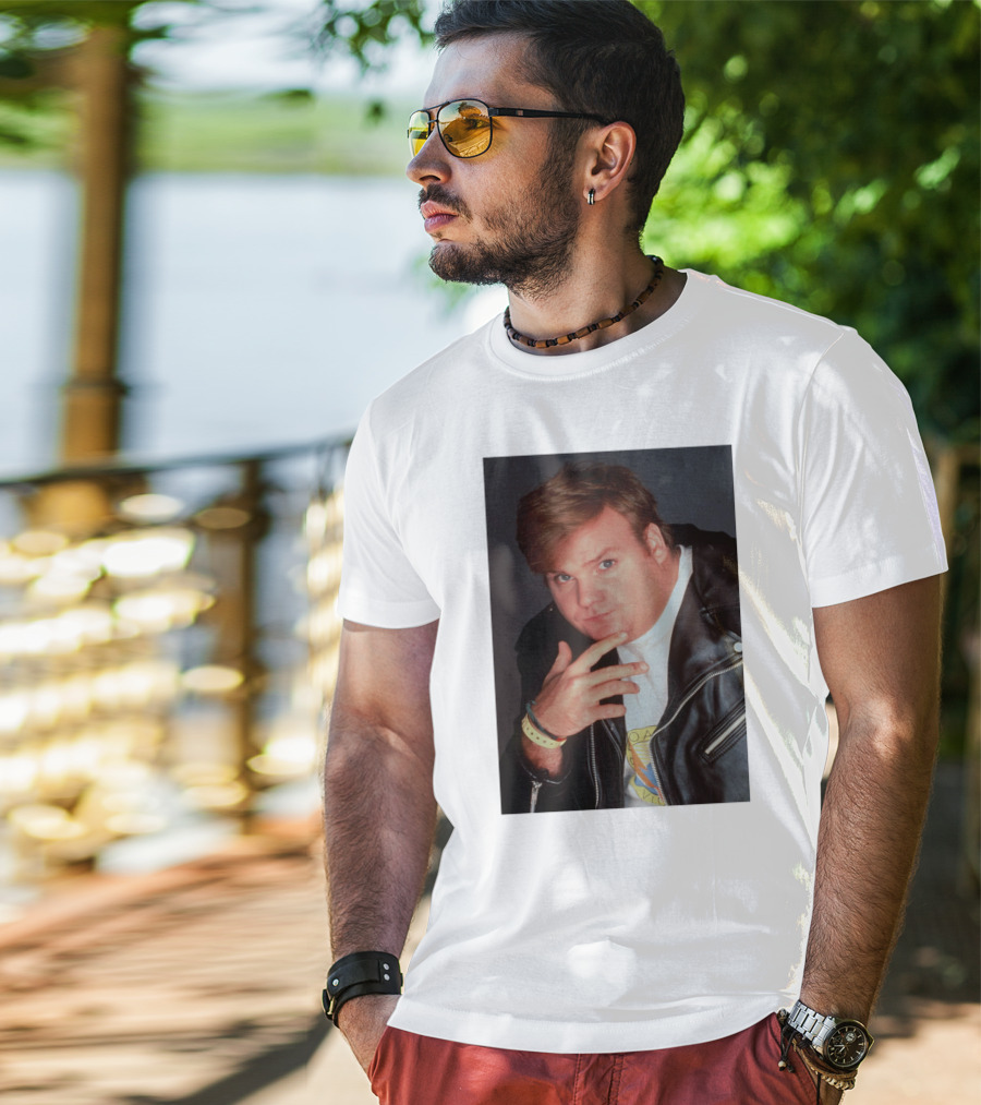 Kid Cudi Chris Farley Style Leather Jacket White Shirt Bracelet 90s Fashion T-Shirt