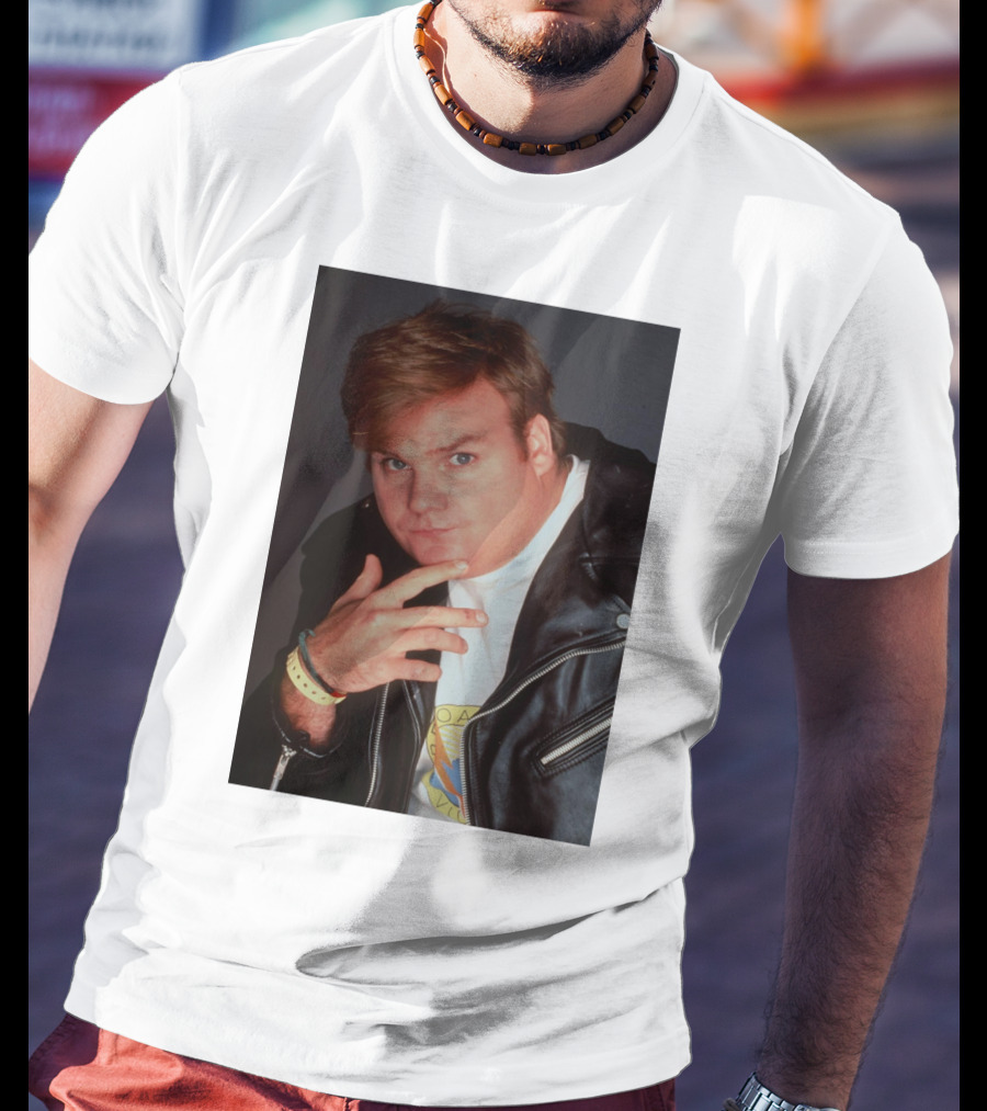 Kid Cudi Chris Farley Style Leather Jacket White Shirt Bracelet 90s Fashion T-Shirt