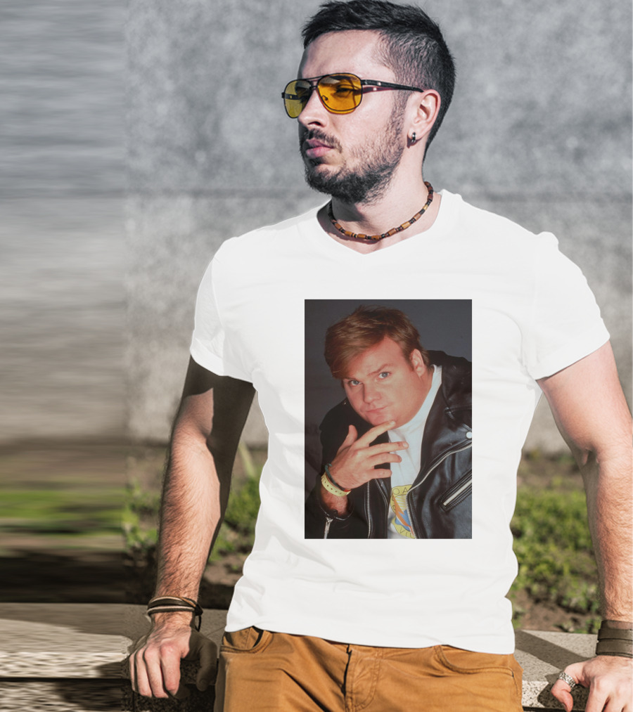 Kid Cudi Chris Farley Style Leather Jacket White Shirt Bracelet 90s Fashion T-Shirt