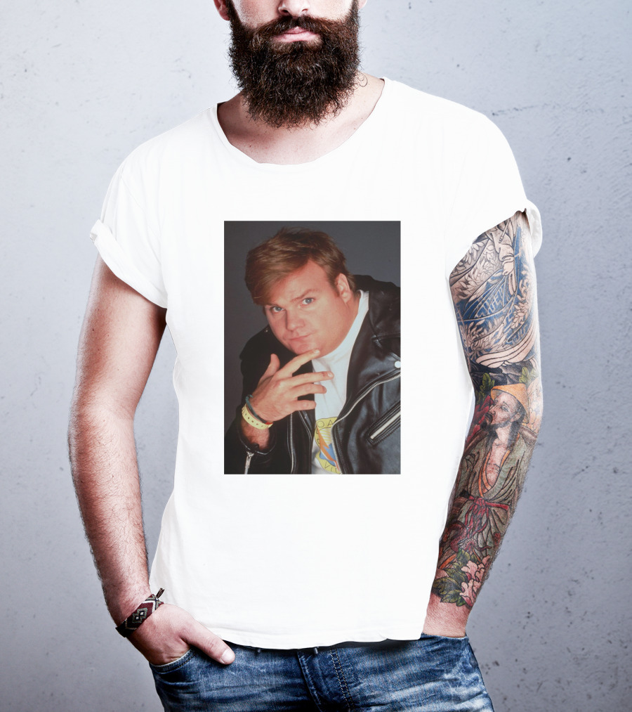 Kid Cudi Chris Farley Style Leather Jacket White Shirt Bracelet 90s Fashion T-Shirt