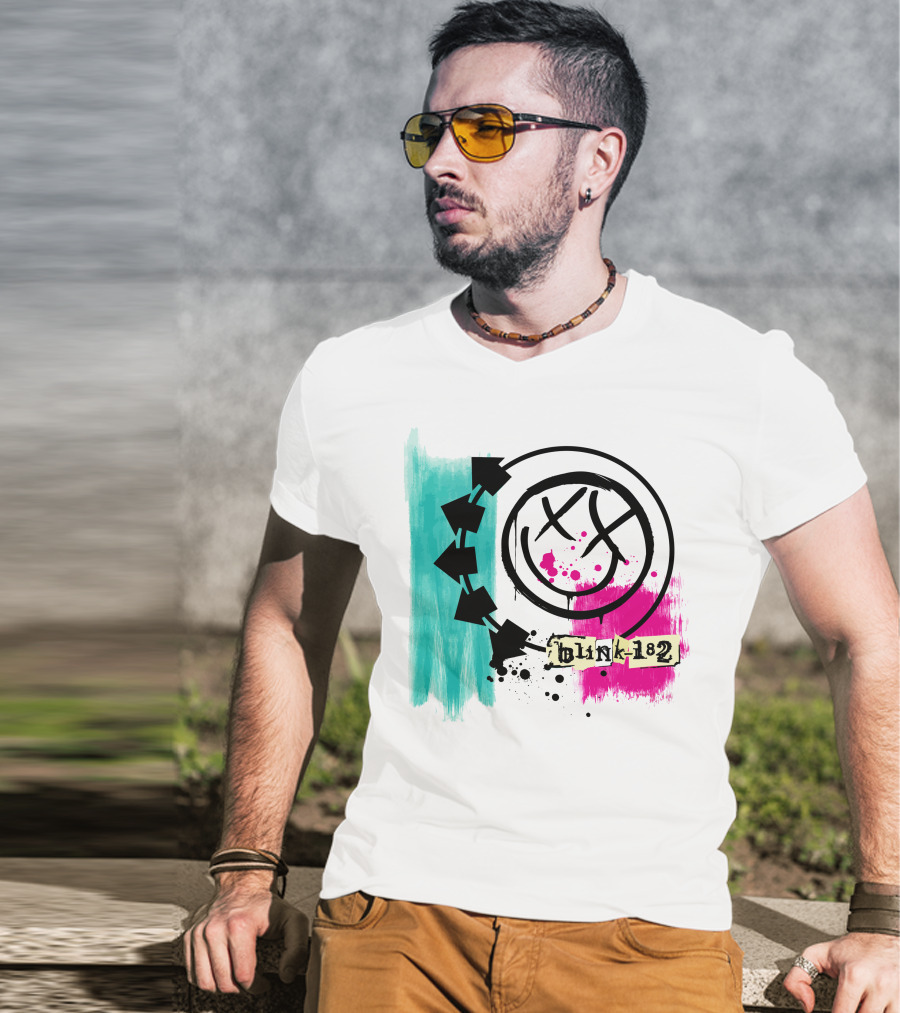 Jack And Sally Blink 182 I Miss You Smile Logo Paint Splatter T-Shirt