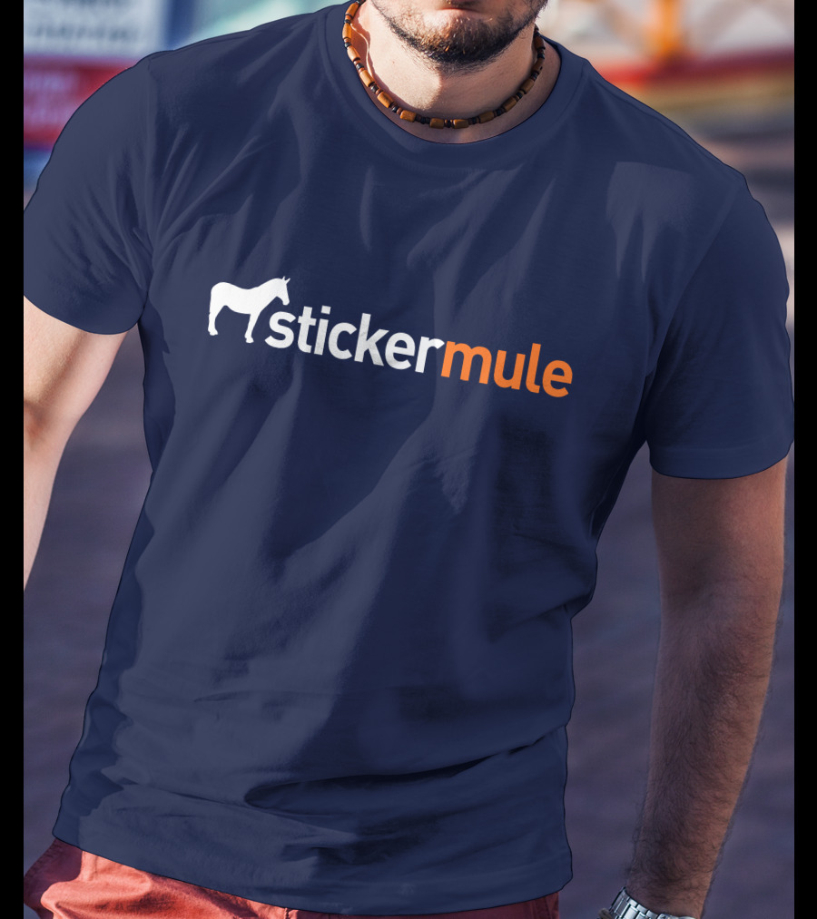 Sticker Mule White Horse Icon Navy Background T-Shirt