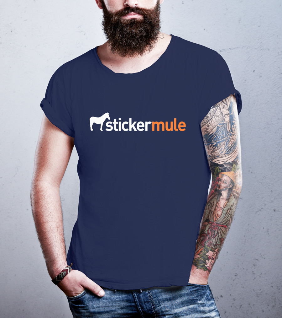 Sticker Mule White Horse Icon Navy Background T-Shirt