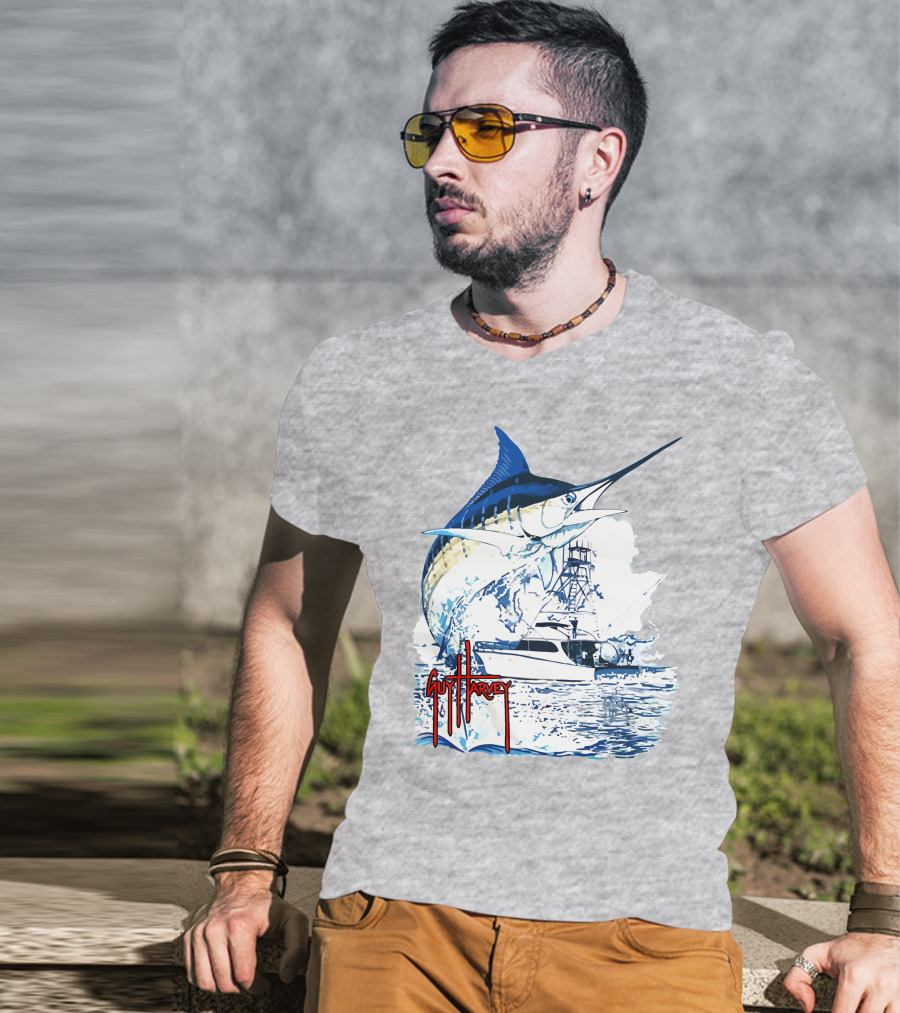 Guy Harvey Marlin Fishing Boat Ocean Adventure T-Shirt