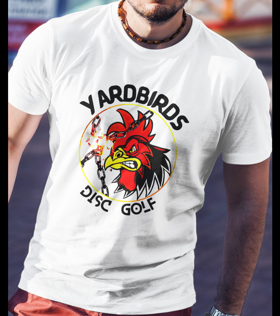 Yardbirds Disc Golf Angry Rooster With Exploding Chains T-Shirt