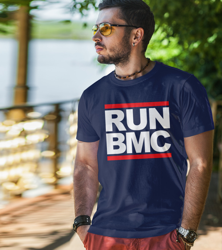 RUN BMC Bold White Text With Red Bars T-Shirt