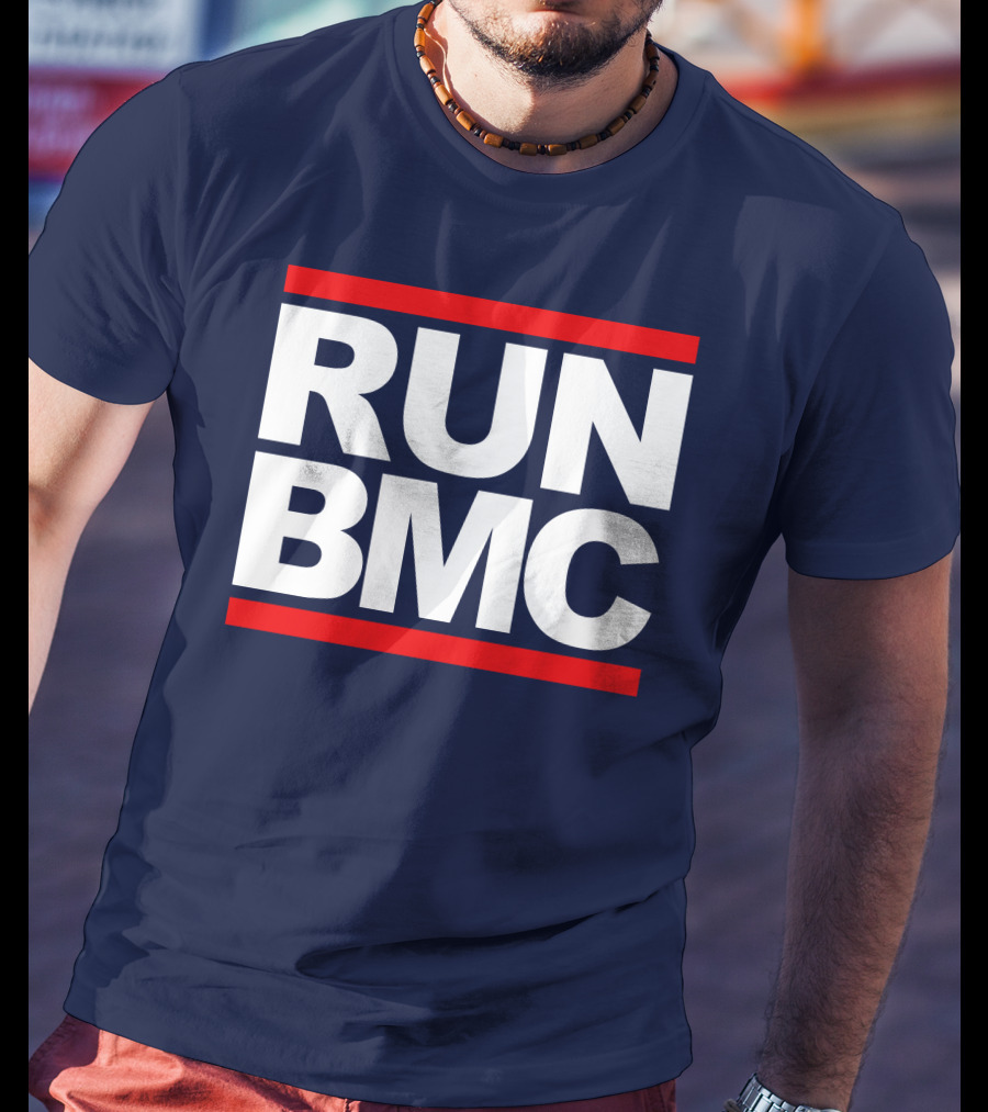 RUN BMC Bold White Text With Red Bars T-Shirt