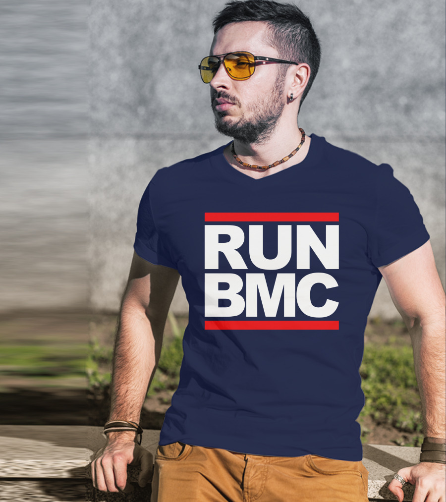RUN BMC Bold White Text With Red Bars T-Shirt