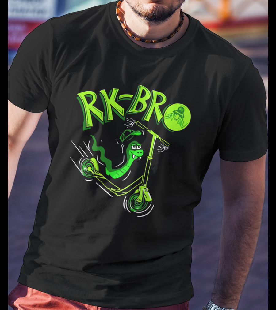 RK Bro Cartoon Snake On Scooter With Green Graphics T-Shirt