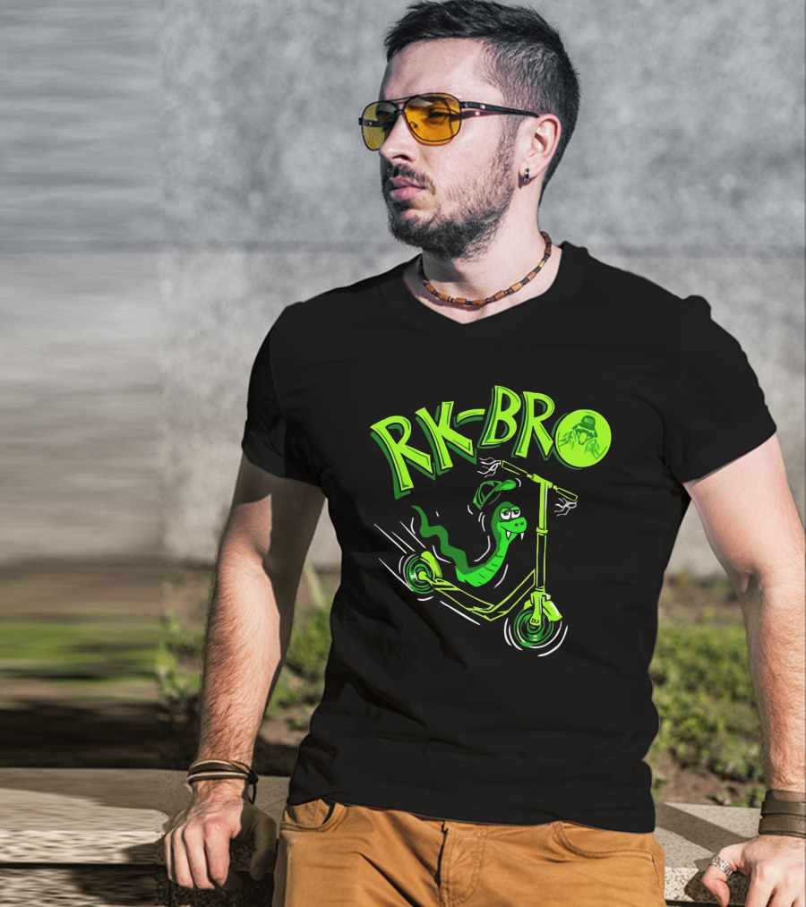 RK Bro Cartoon Snake On Scooter With Green Graphics T-Shirt