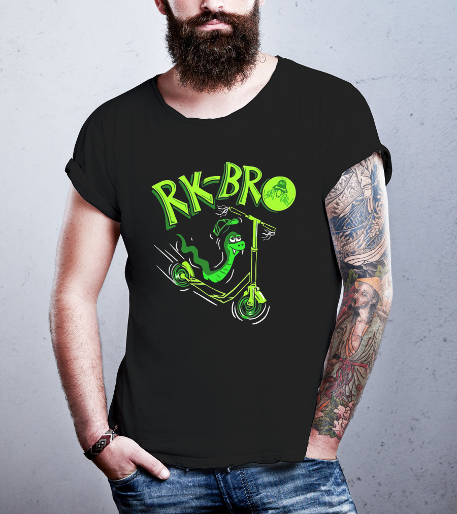 RK Bro Cartoon Snake On Scooter With Green Graphics T-Shirt