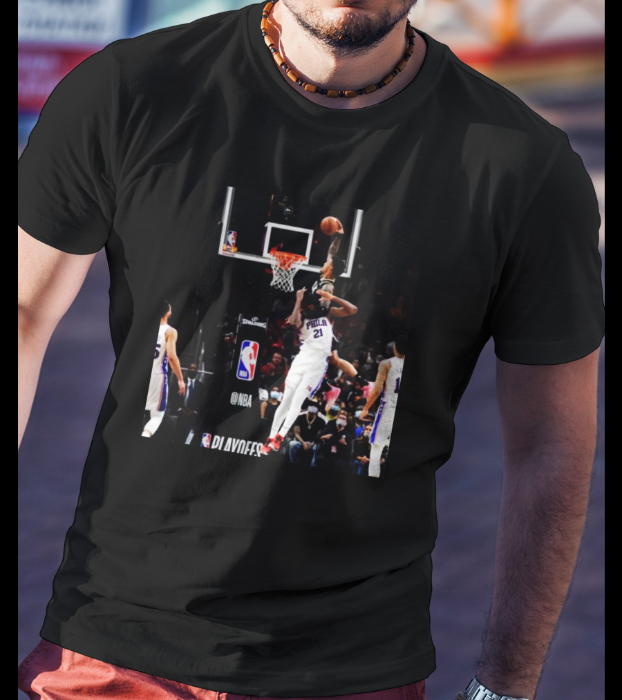 NBA Playoffs Action Featuring Joel Embiid Dunk With Philadelphia 76ers T-Shirt