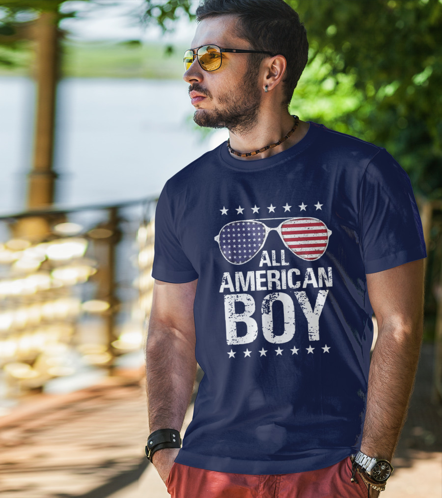 All American Boy Patriotic Sunglasses Stars Flag Fourth Of July T-Shirt