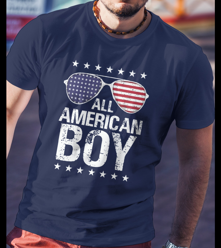 All American Boy Patriotic Sunglasses Stars Flag Fourth Of July T-Shirt