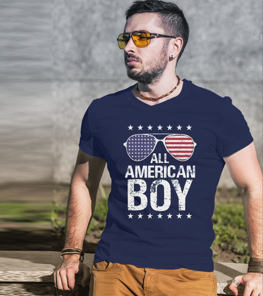 All American Boy Patriotic Sunglasses Stars Flag Fourth Of July T-Shirt
