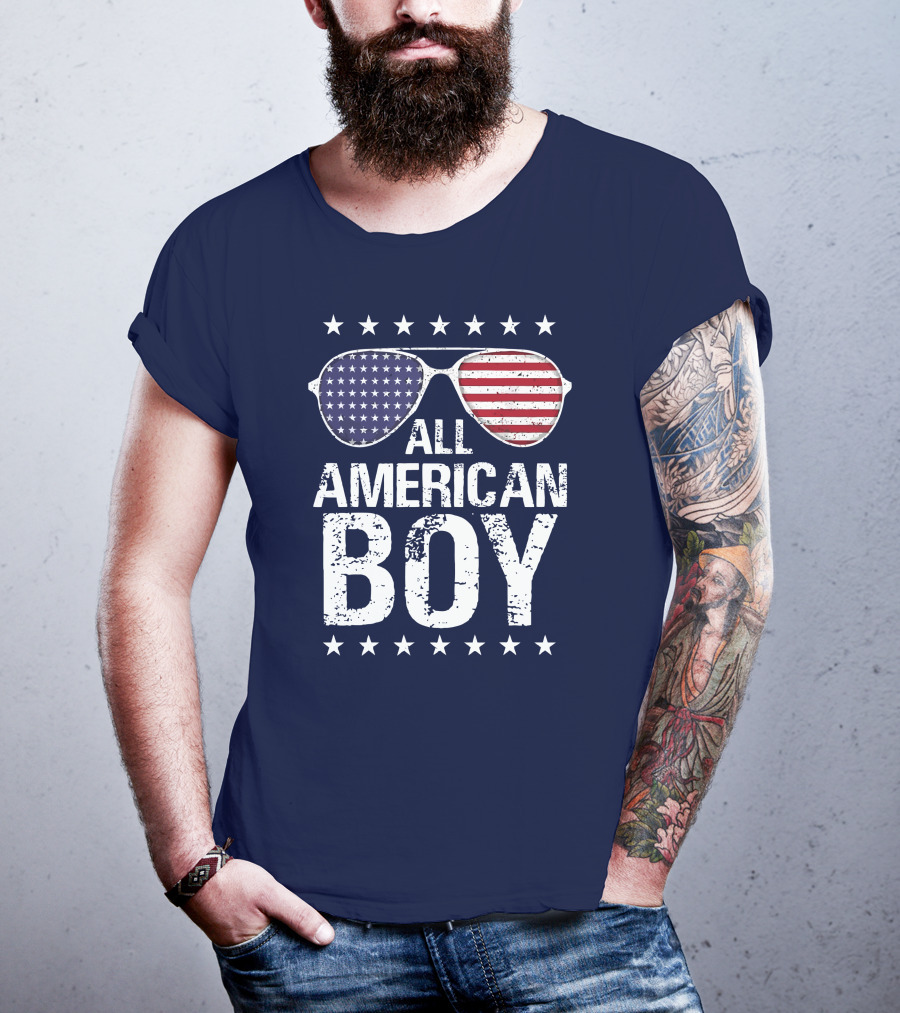 All American Boy Patriotic Sunglasses Stars Flag Fourth Of July T-Shirt