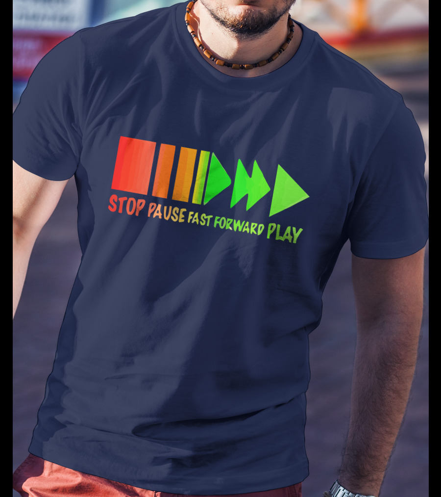 Stop Pause Fast Forward Play Bright Iconic Symbols T-Shirt
