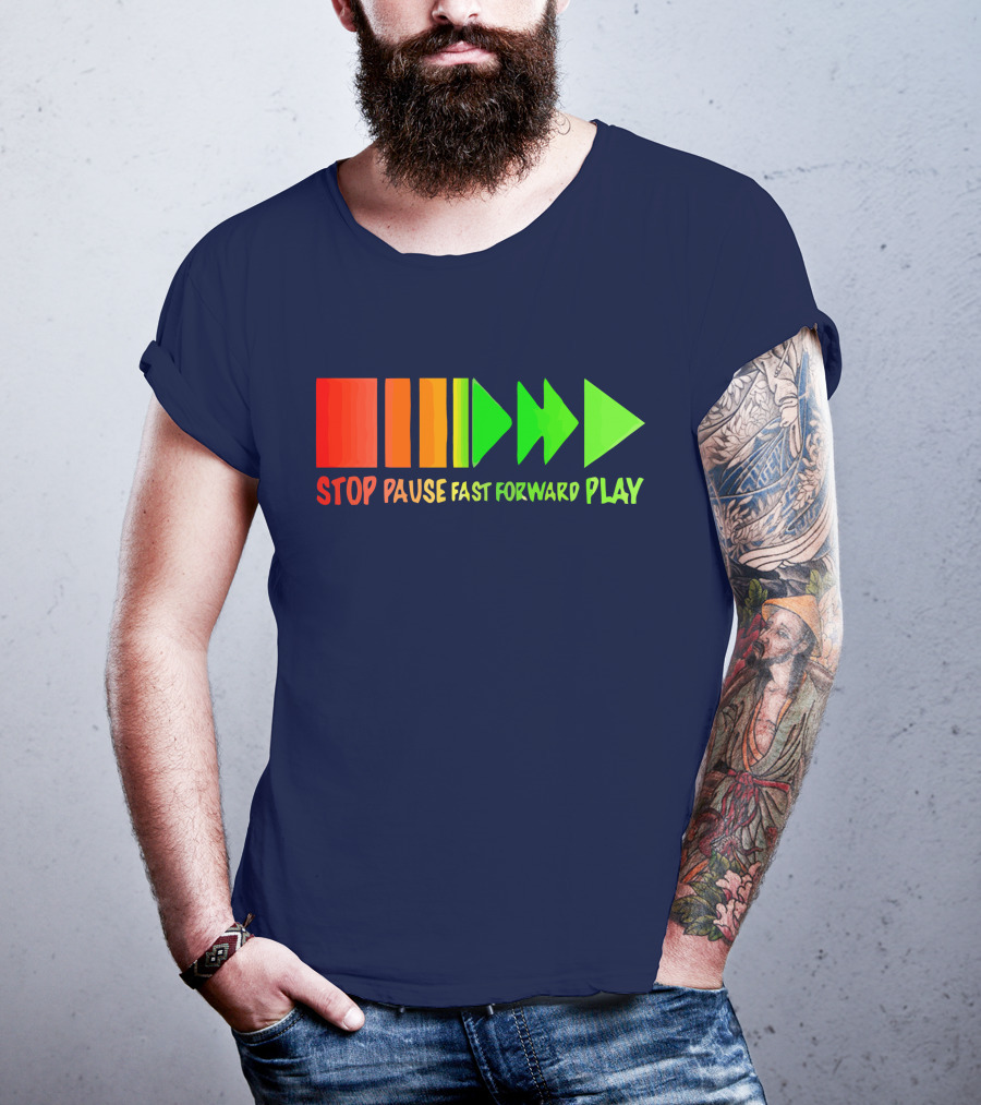 Stop Pause Fast Forward Play Bright Iconic Symbols T-Shirt