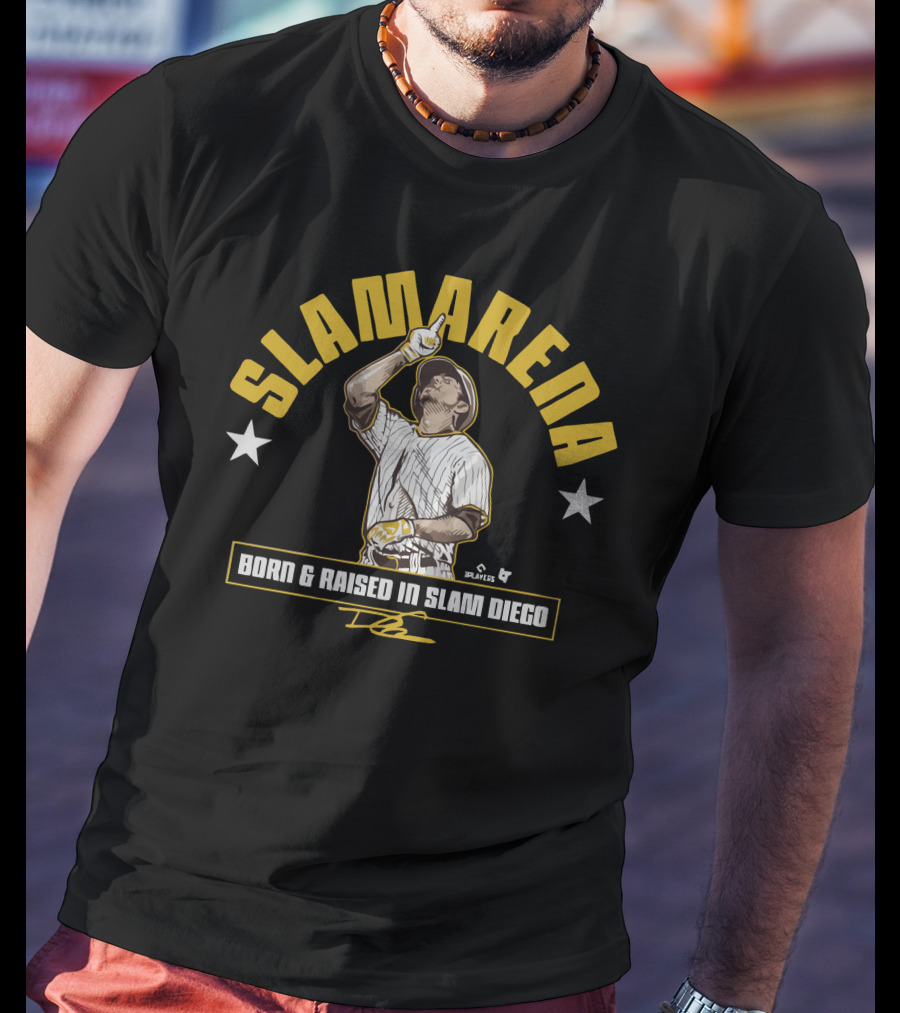 SLAMARENA Born And Raised In Slam Diego Baseball Stars T-Shirt