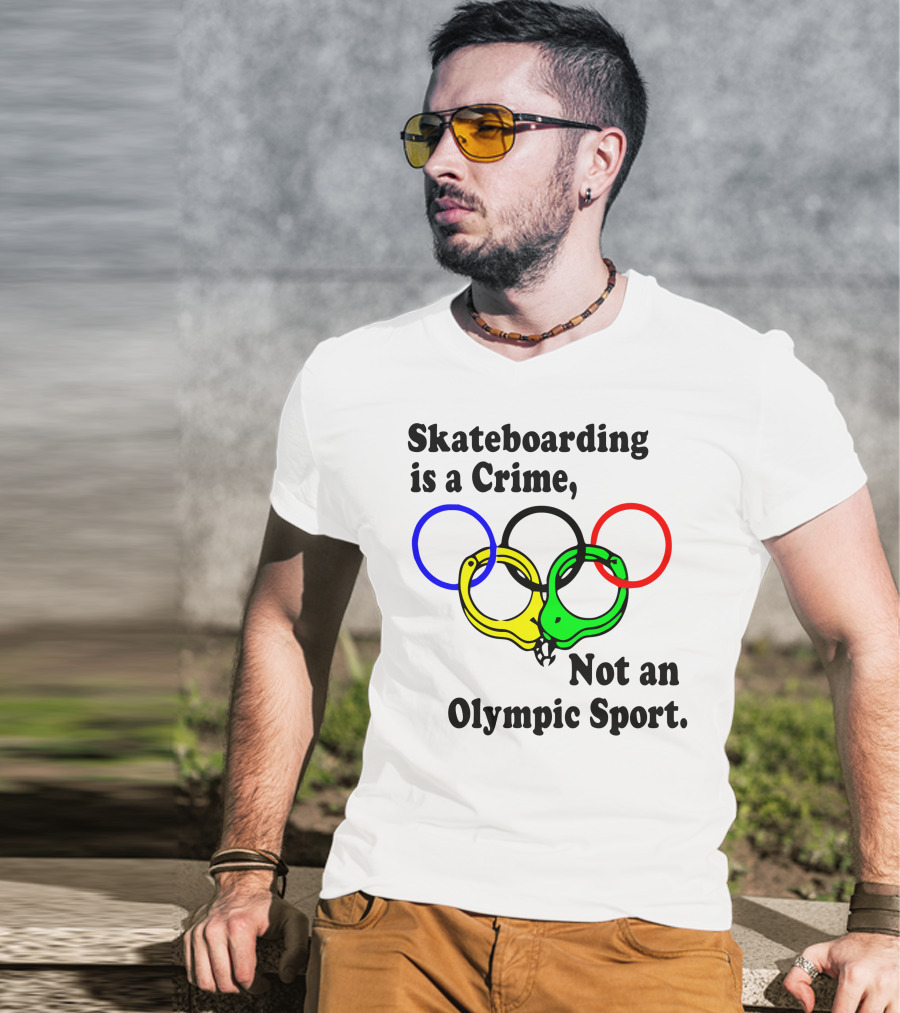 Skateboarding Is A Crime Not An Olympic Sport Handcuff Rings T-Shirt