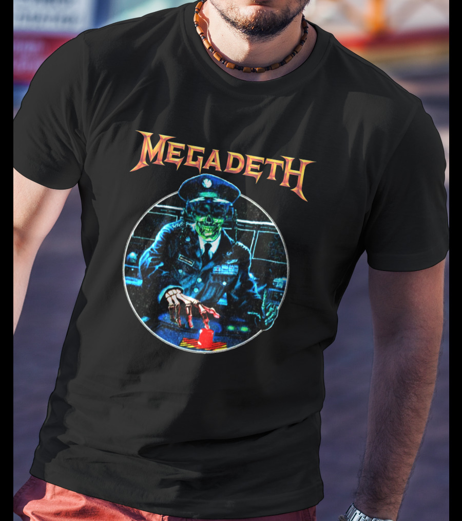 Megadeth Vic Rattlehead Pushes Button Retro T-Shirt