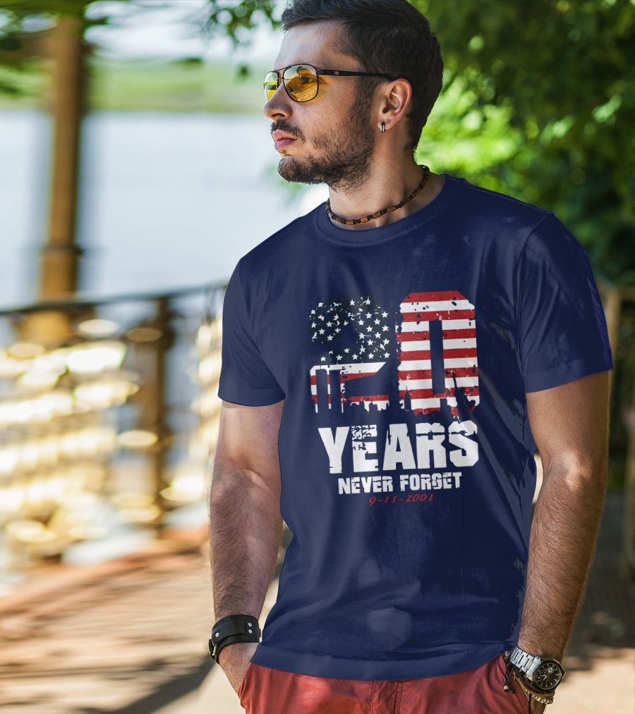 20 Years Never Forget 9-11-2001 American Flag T-Shirt