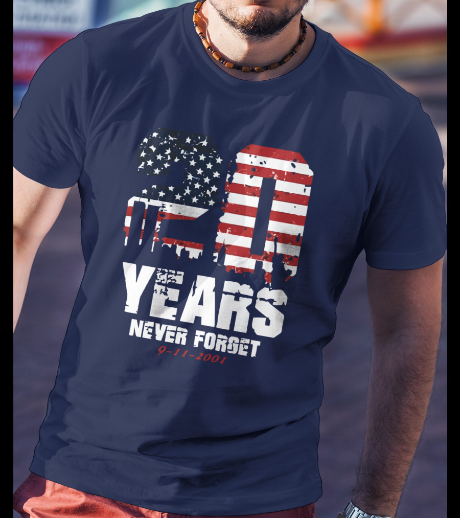 20 Years Never Forget 9-11-2001 American Flag T-Shirt