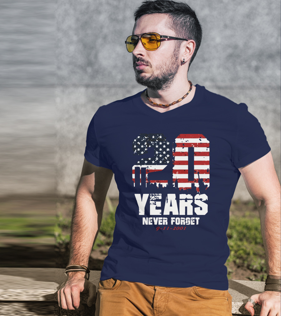 20 Years Never Forget 9-11-2001 American Flag T-Shirt
