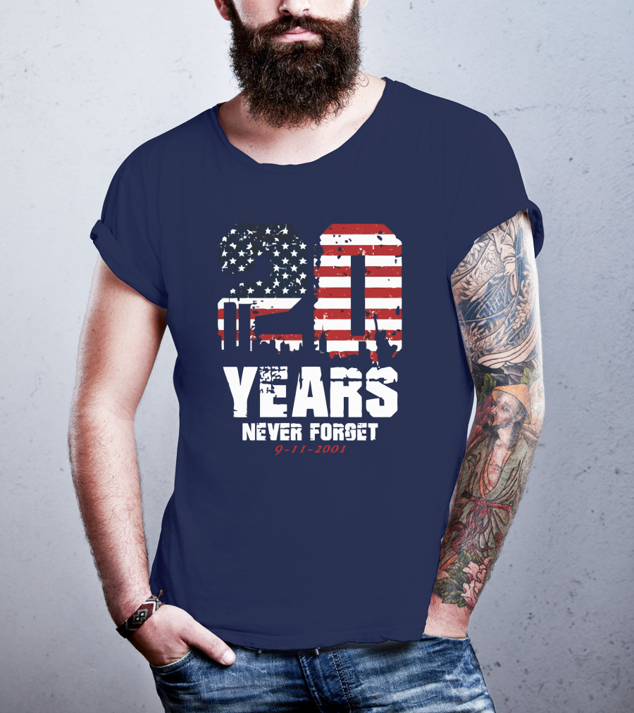 20 Years Never Forget 9-11-2001 American Flag T-Shirt