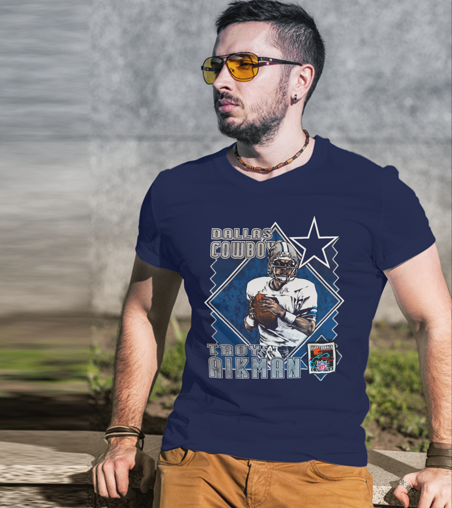 Dallas Cowboys Troy Aikman NFL Vintage Quarterback Star Nutmeg T-Shirt