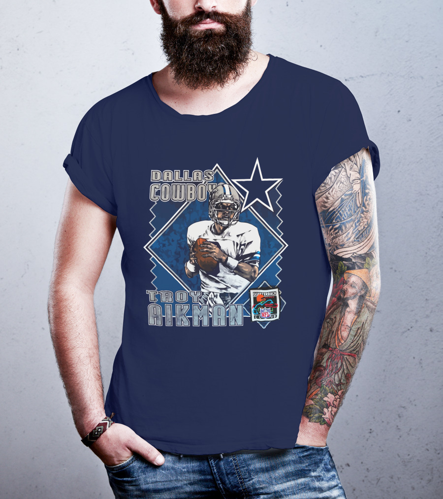 Dallas Cowboys Troy Aikman NFL Vintage Quarterback Star Nutmeg T-Shirt