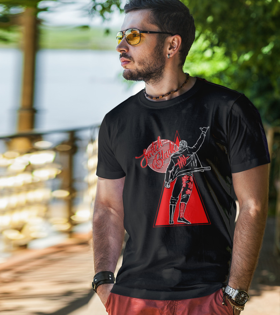 Switchblade Jay White Triangle Back Pose T-Shirt