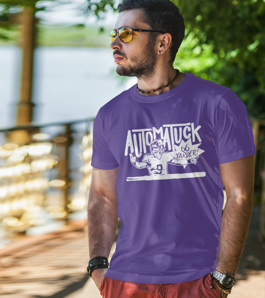 Automatuck 66 Yarder Football Player Purple Background T-Shirt